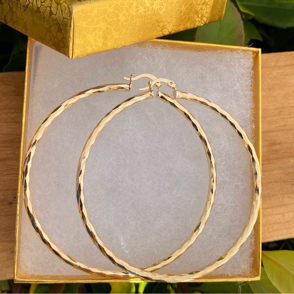 Jewelry - Big Hoops Textured Earrings Gold Plated Arracadas oro laminado 14k Grandes
